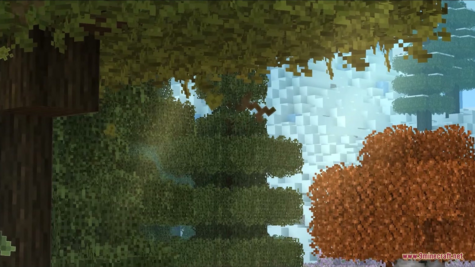 Falling Leaves Plus Mod Screenshot 4 A small branch falling from tree leaves in a colorful forest biome