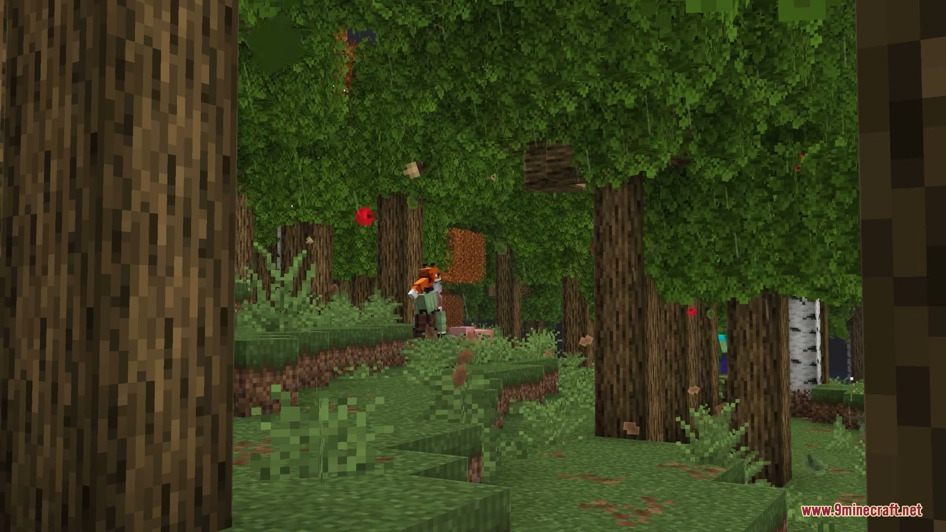 Falling Leaves Plus Mod Screenshot 9 A fox character stands in a forest with red leaves falling from trees