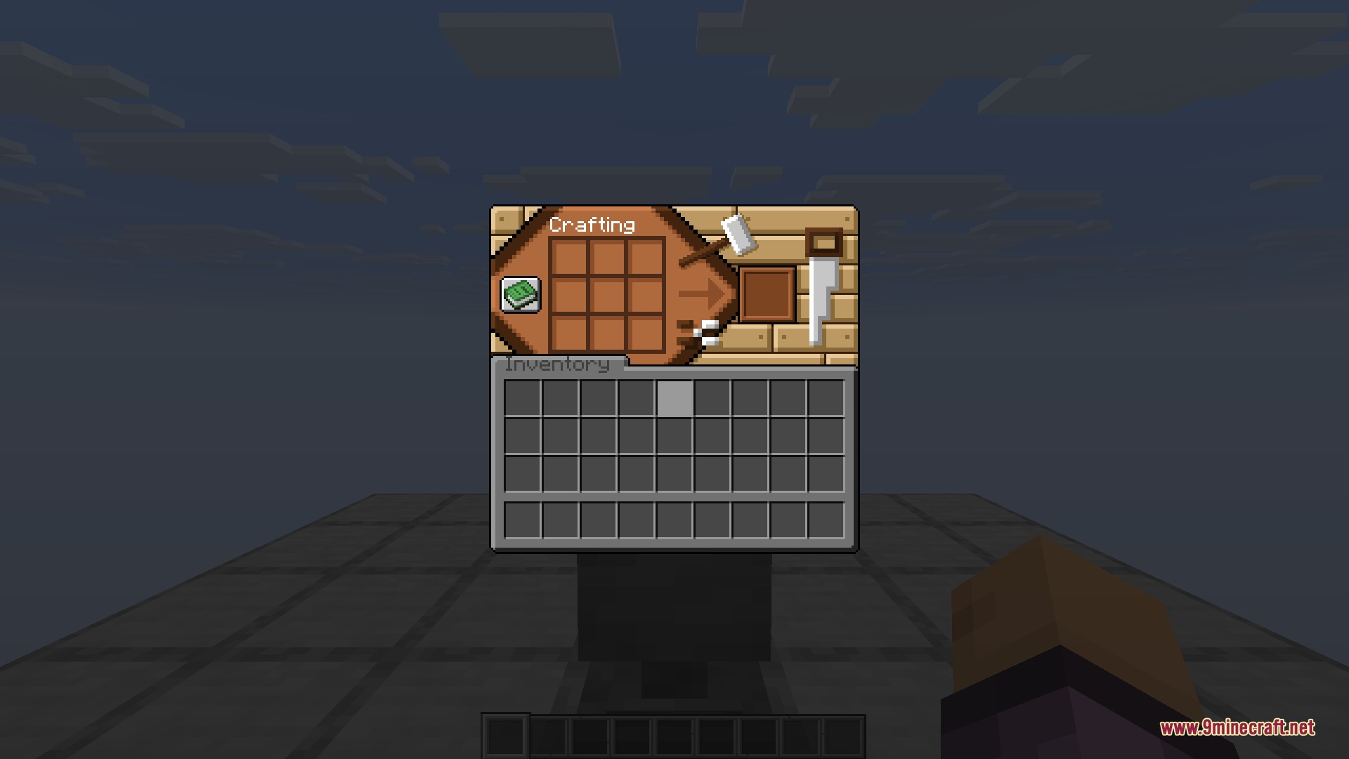 A warm wooden scroll style crafting table menu from Fancy GUI Overhaul