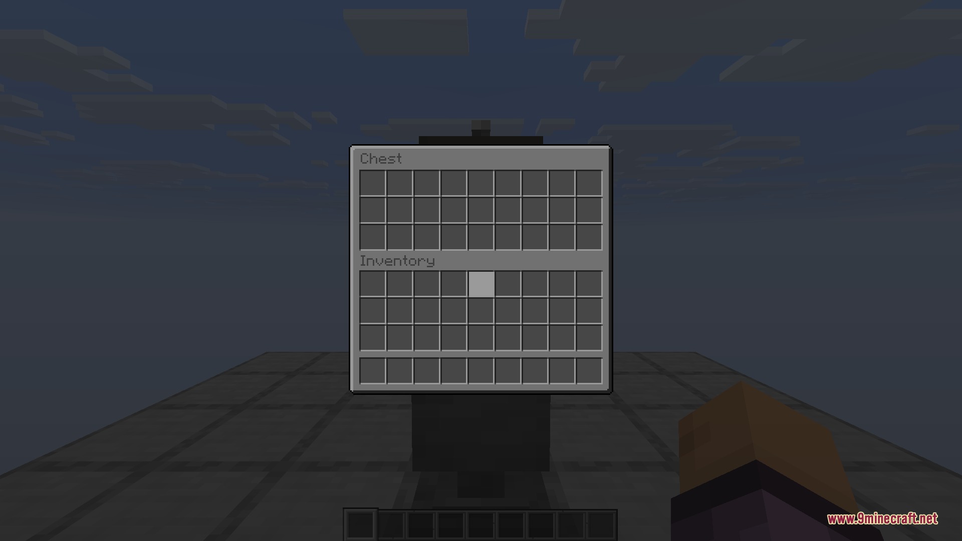 A clean dark chest interface showing the player inventory slots in Minecraft