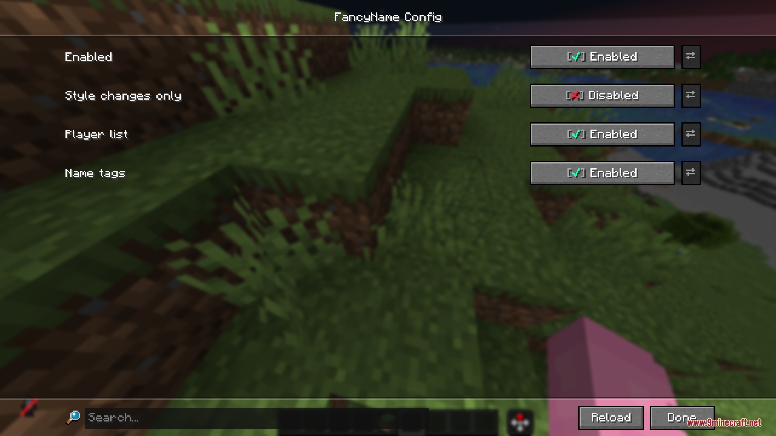 Fancy Name Mod Screenshot 3 Configuration menu for the Fancy Name mod showing various player name settings