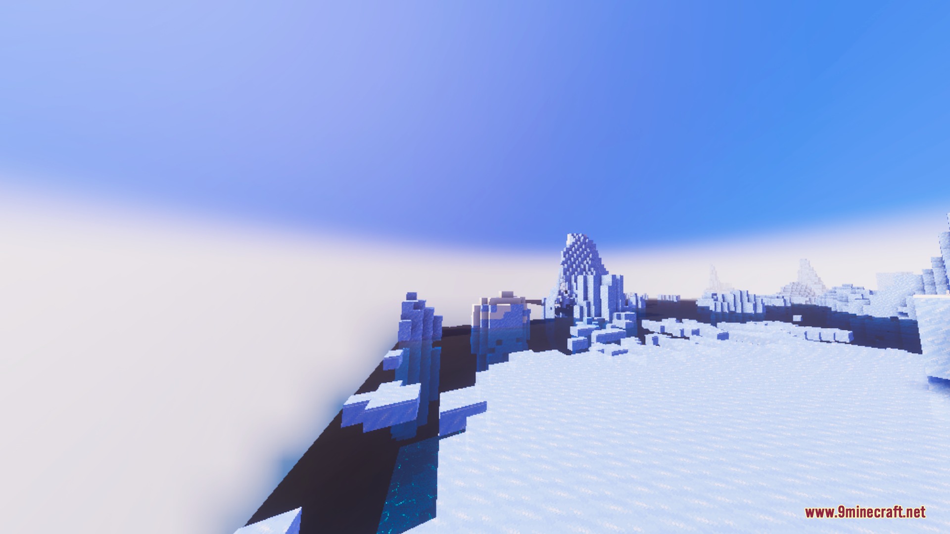 Fancy Visuals Shader Screenshot 3 A vast frozen landscape featuring tall ice spikes under a bright sky