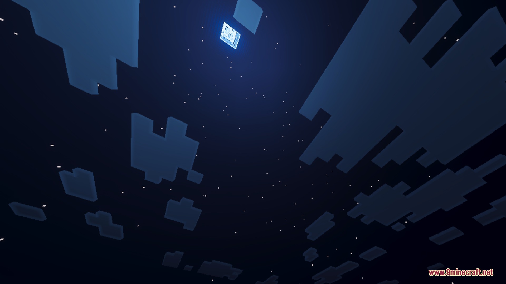 Fancy Visuals Shader Screenshot 6 The Minecraft night sky showing blocky clouds and a glowing square moon
