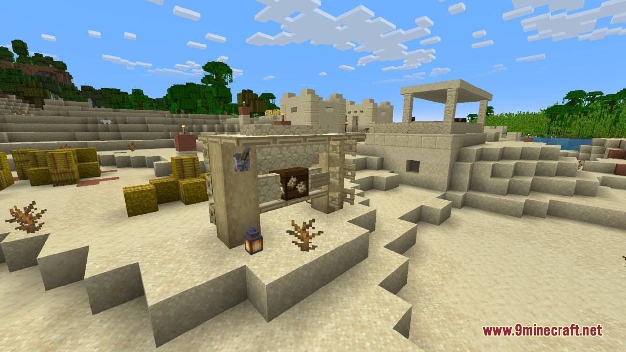 Farmer's Delight Contracts & Feasts Mod Screenshot 1 Farmers Delight Contracts and Feasts board placed in a desert village