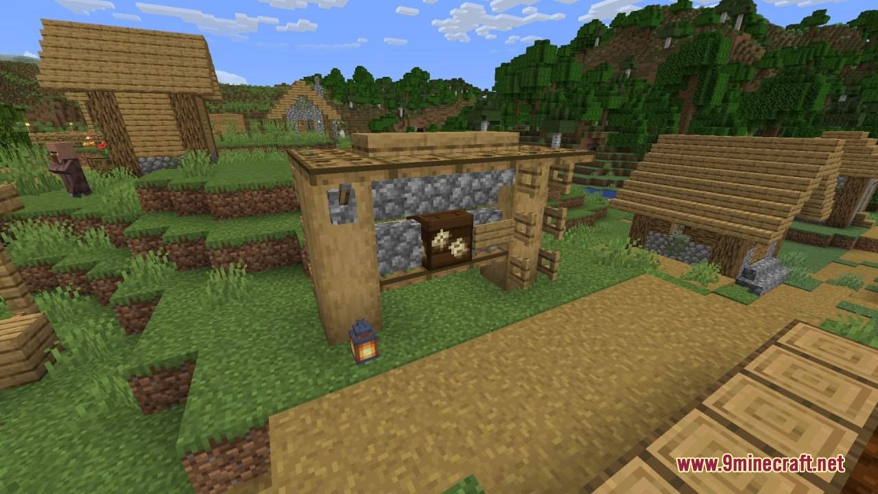 Farmer's Delight Contracts & Feasts Mod Screenshot 2 A wooden contract board and delivery box standing in a plains village