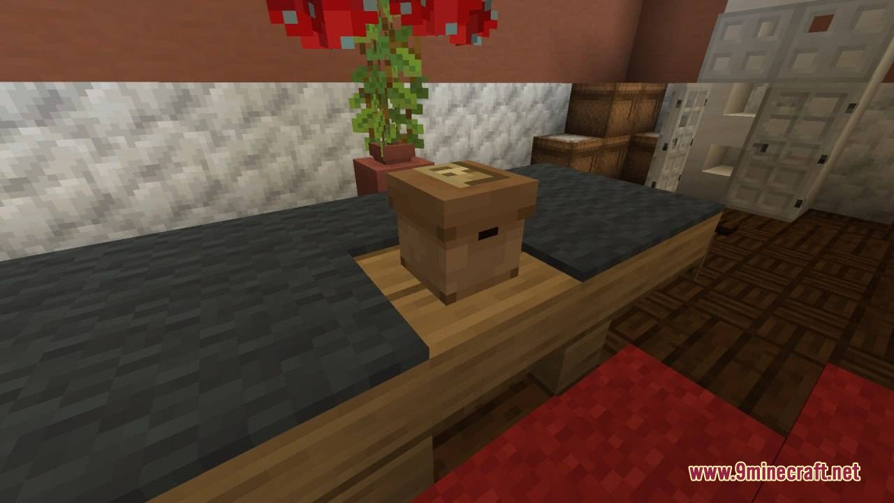 Farmer's Delight Contracts & Feasts Mod Screenshot 5 A wooden contract box sits on a table ready for food delivery
