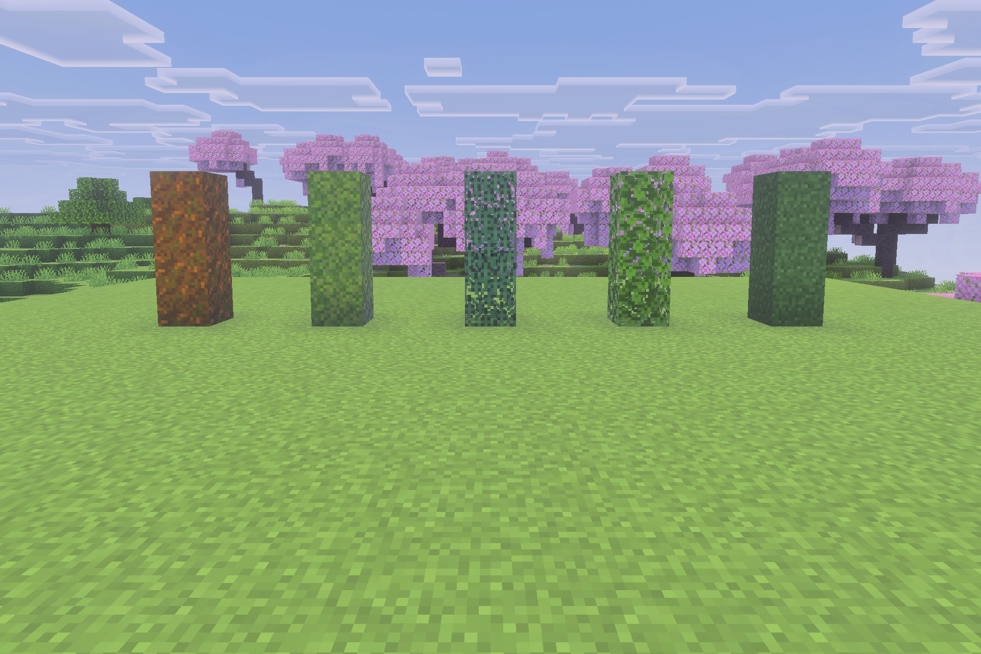 Showcase of various blocks with full side textures from Fast Better Grass