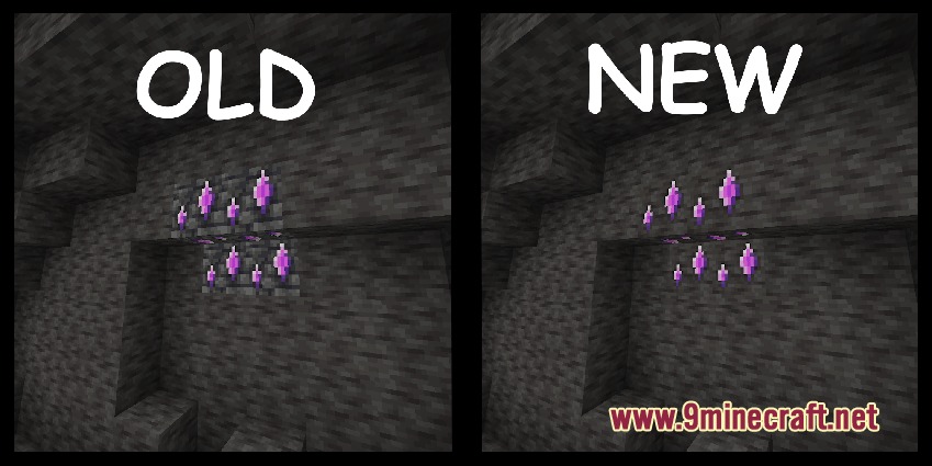 Fasten an Ashen Compatibility Pack Resource Pack Screenshot 4 Comparison of old and new textures for purple crystals on stone walls