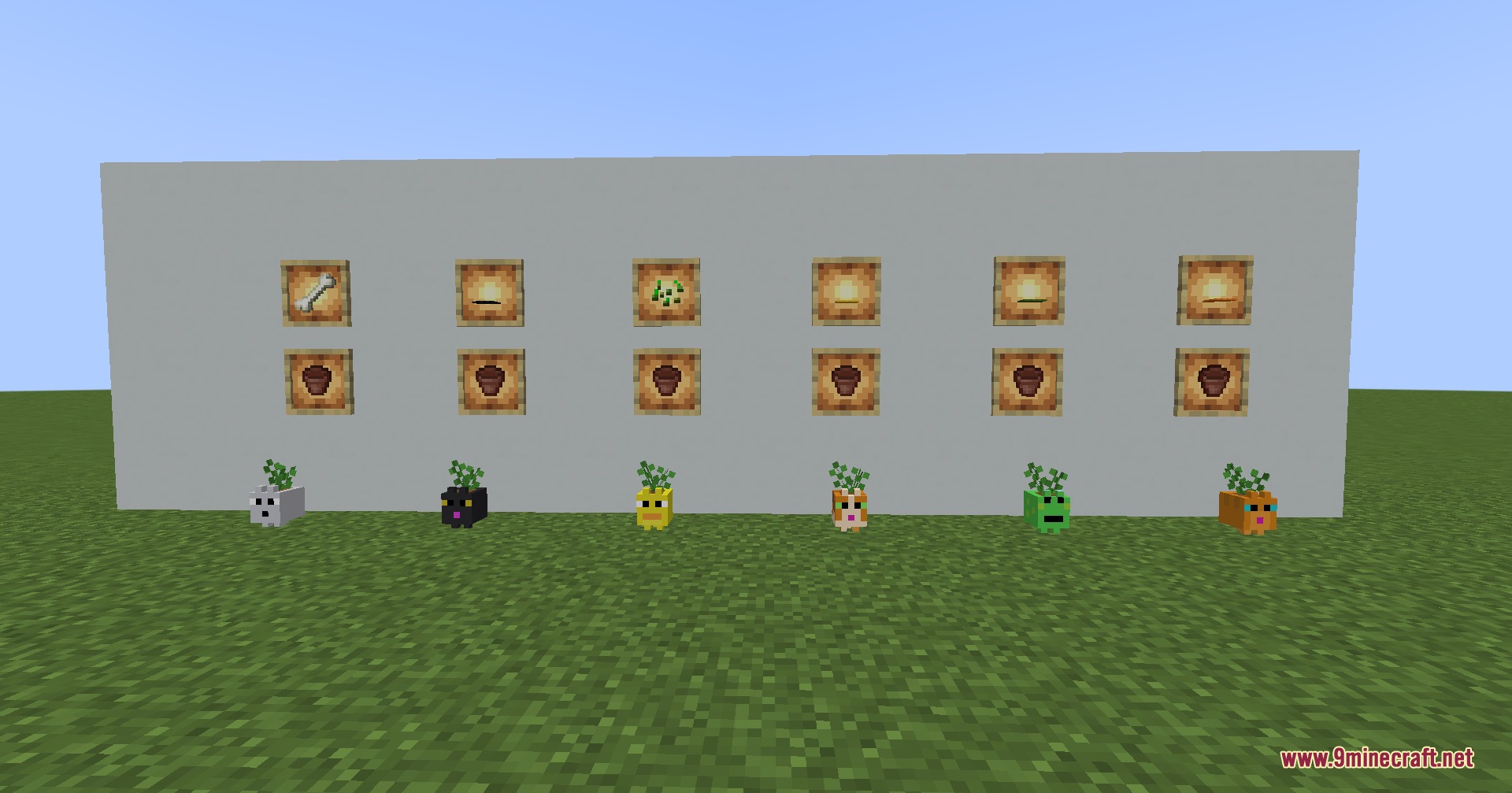 Fay's Plants Mod Screenshot 6 A collection of small animal themed flower pots sitting on the grass