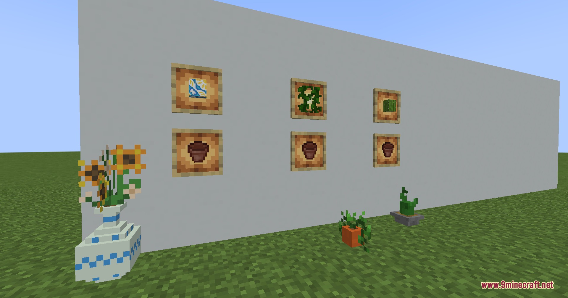 Fay's Plants Mod Screenshot 7 Blue and white vase with sunflowers next to a white wall