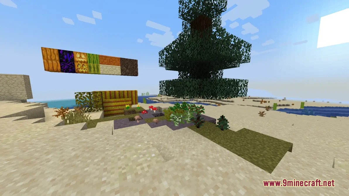 Featured Old Textures and New Resource Pack Screenshot 6 Floating blocks and various plants are showcased in a Minecraft desert