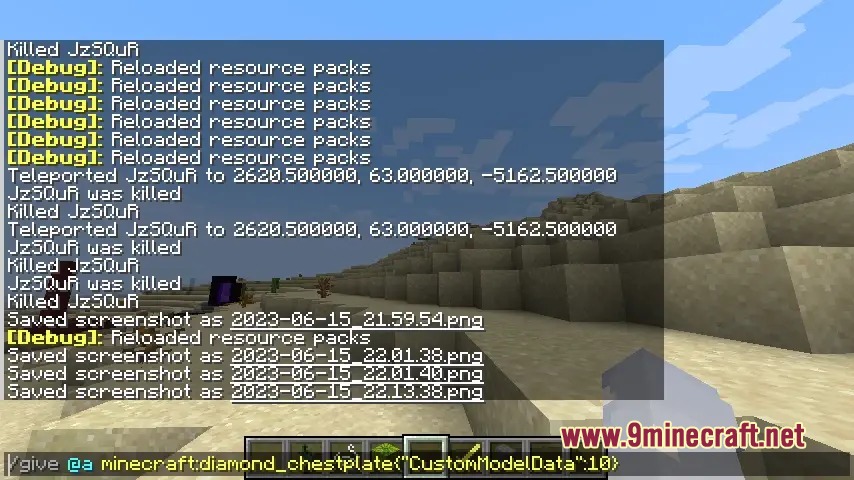 Featured Old Textures and New Resource Pack Screenshot 7 A player types a command to obtain items with custom textures in Minecraft