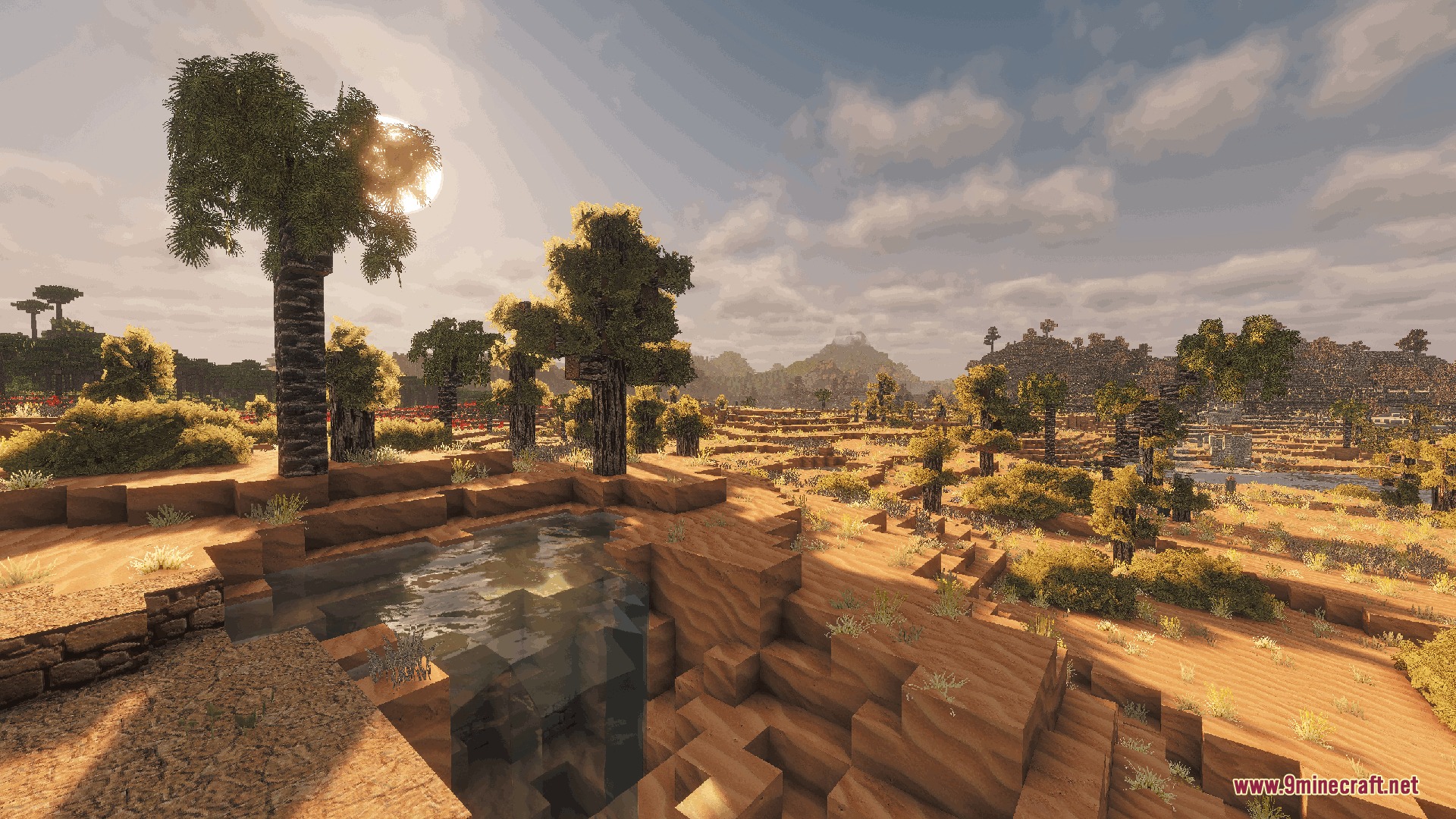 Feel True So Plenty Resource Pack Screenshot 1 Palm trees and sand dunes surrounding a small pool of clear water