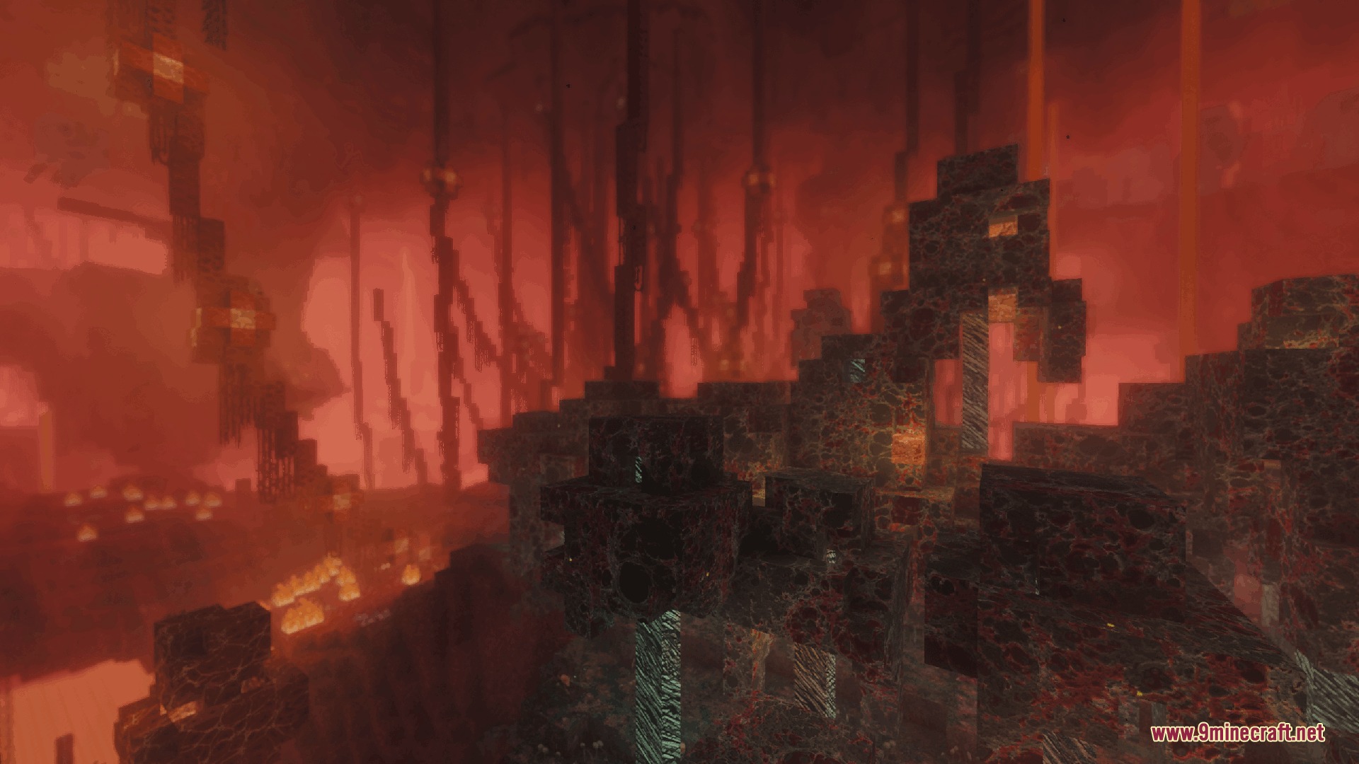 Feel True So Plenty Resource Pack Screenshot 8 A red glowing Nether landscape with unique rock formations and fiery atmosphere