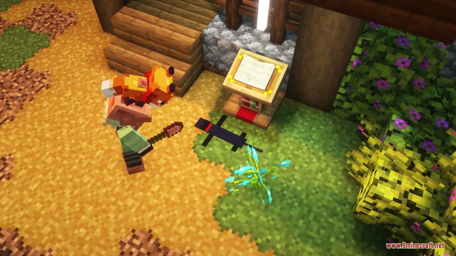 Player character uses a shovel to flatten a cat on the ground