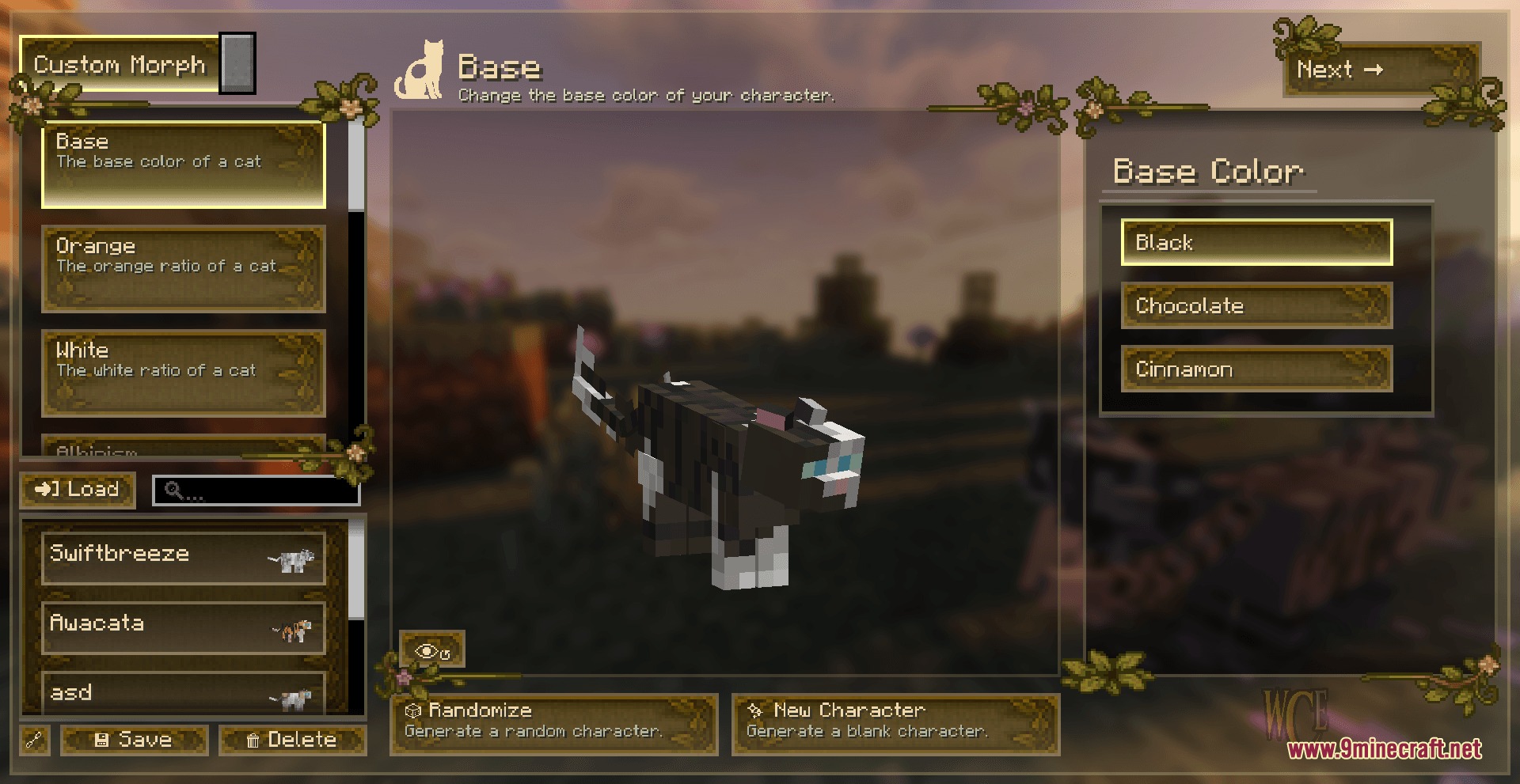 Feral Clan Wilds Mod Screenshot 2 Customization interface for selecting base colors and features for cats