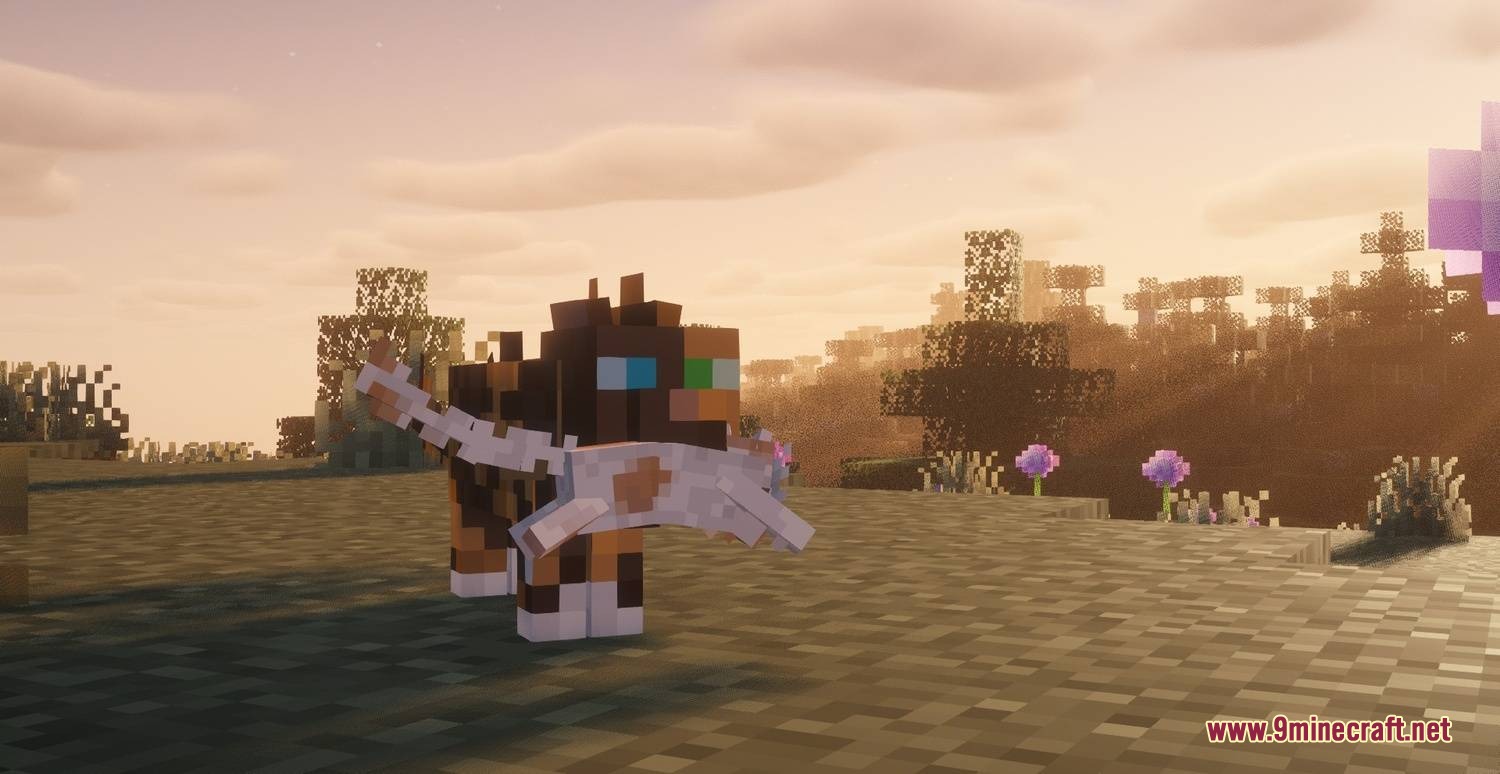 Feral Clan Wilds Mod Screenshot 3 A calico cat carries a small kitten in its mouth at sunset