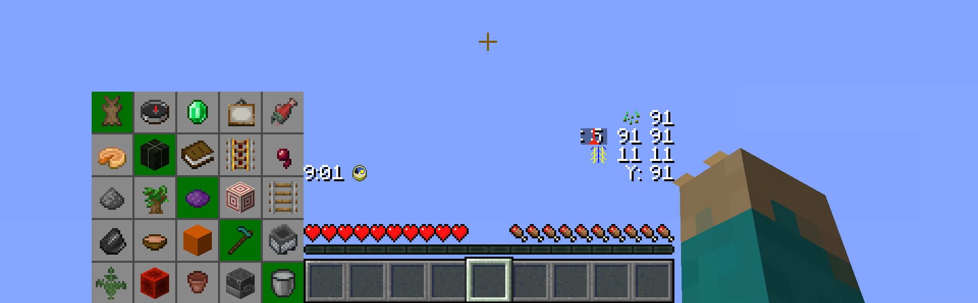 Minecraft HUD showing a bingo board and timer on the screen