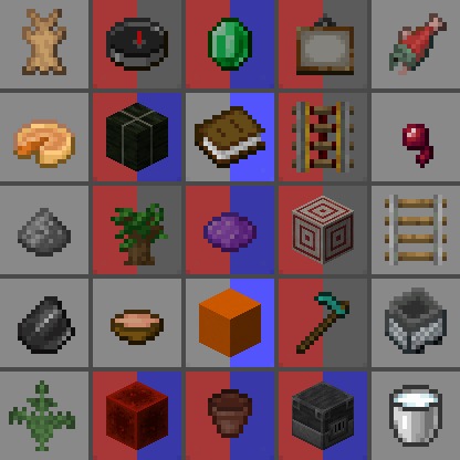 A bingo board displaying twenty five different items to collect in Minecraft