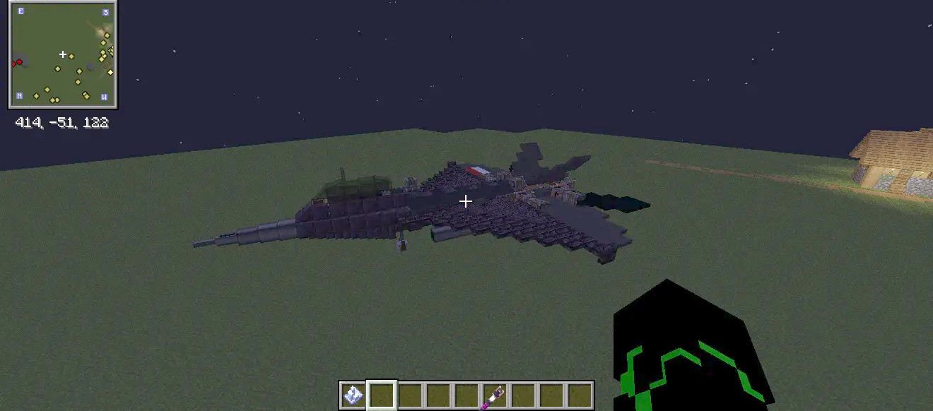 Side view of a black fighter jet build during the night time