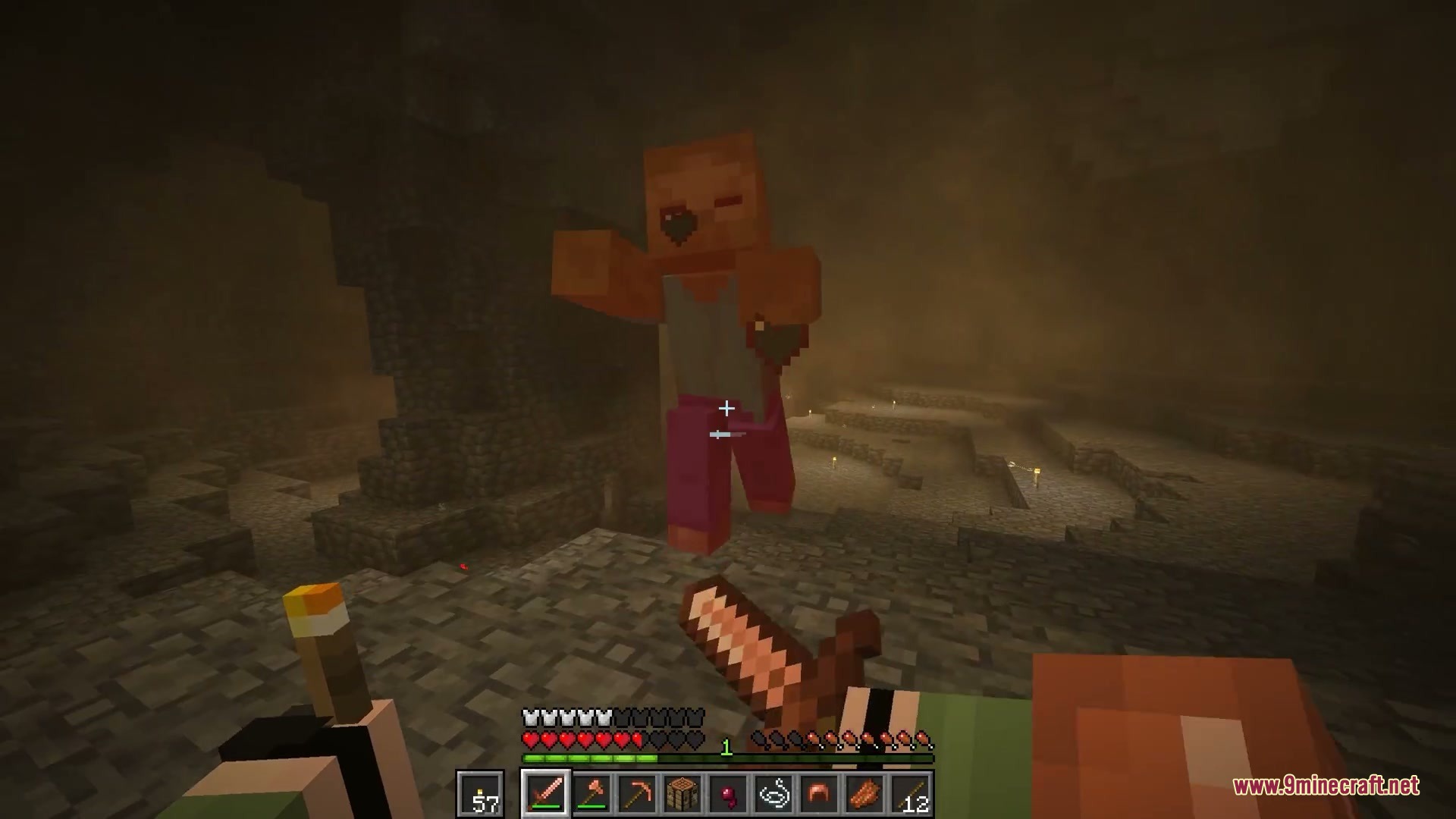 Final Moments Archive Mod Screenshot 4 A player encounters a hostile creature in a foggy underground cave