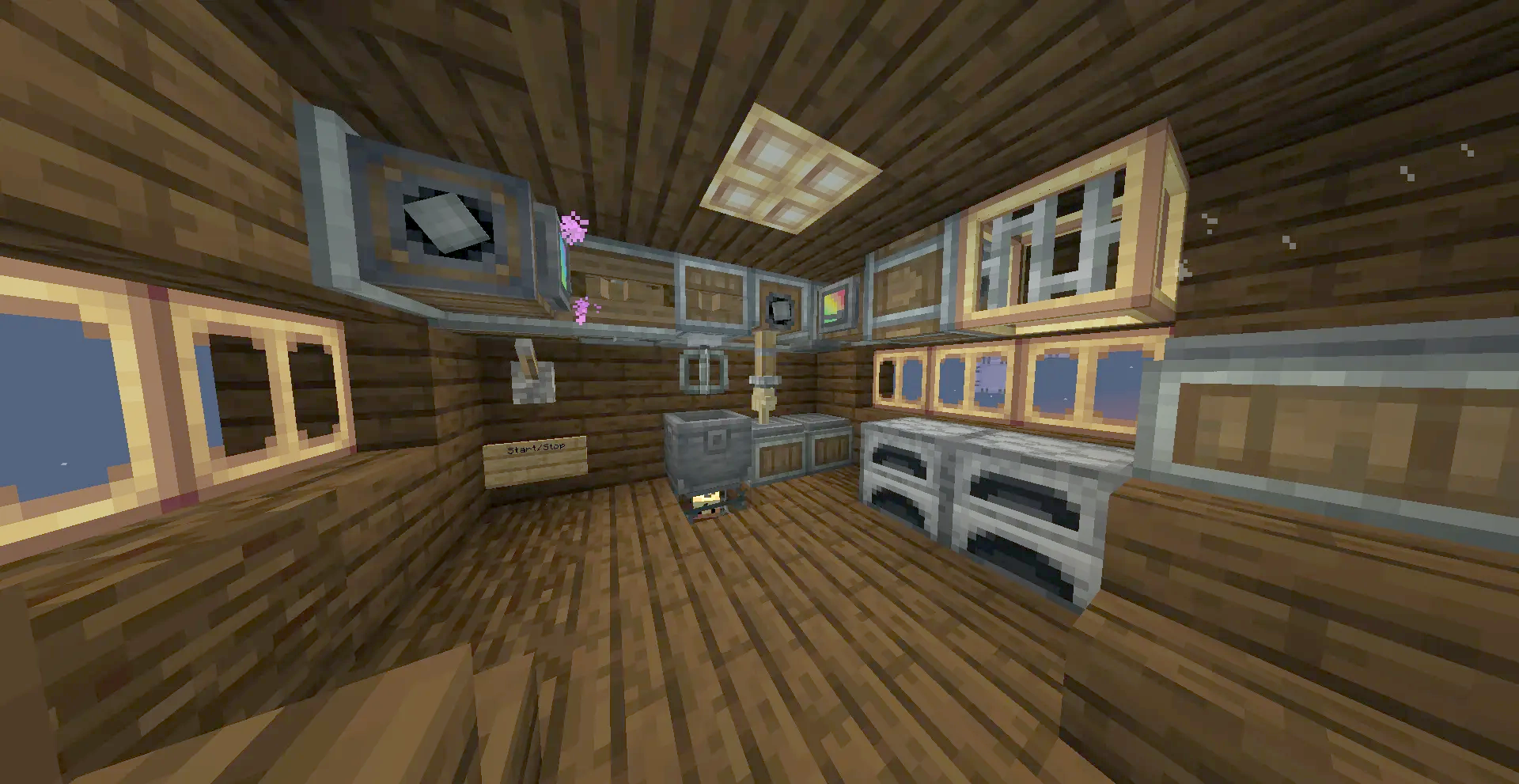 First Class Airship Schematic Screenshots 2 Functional kitchen area featuring furnaces and a heated cauldron over a fire