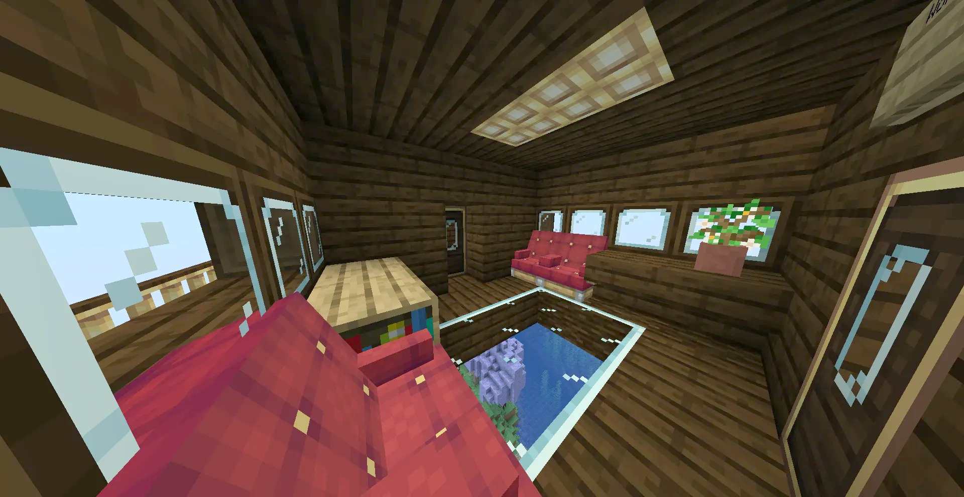 First Class Airship Schematic Screenshots 4 Airship cabin interior with red sofas and a glass floor viewing area