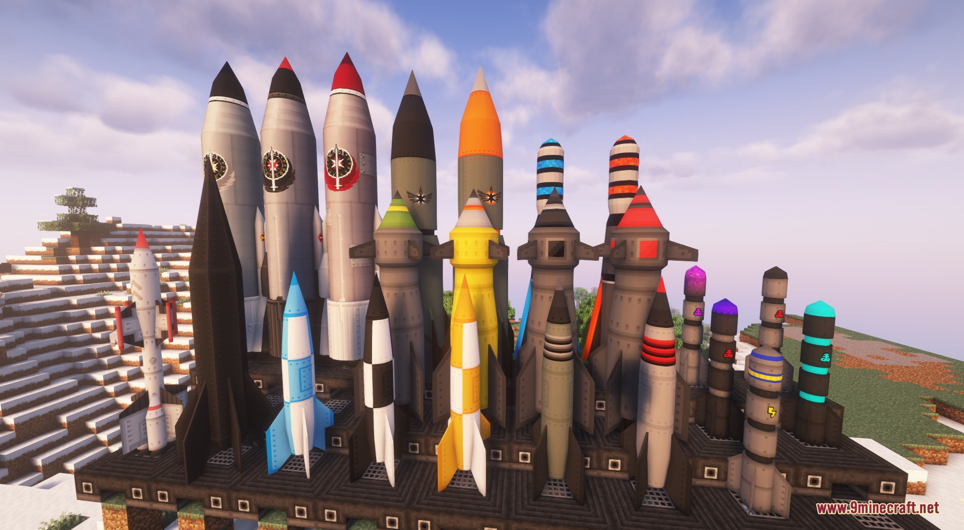 Fissionized Legacy Redux Mod Screenshot 3 A collection of various missiles and rockets displayed on a launch platform