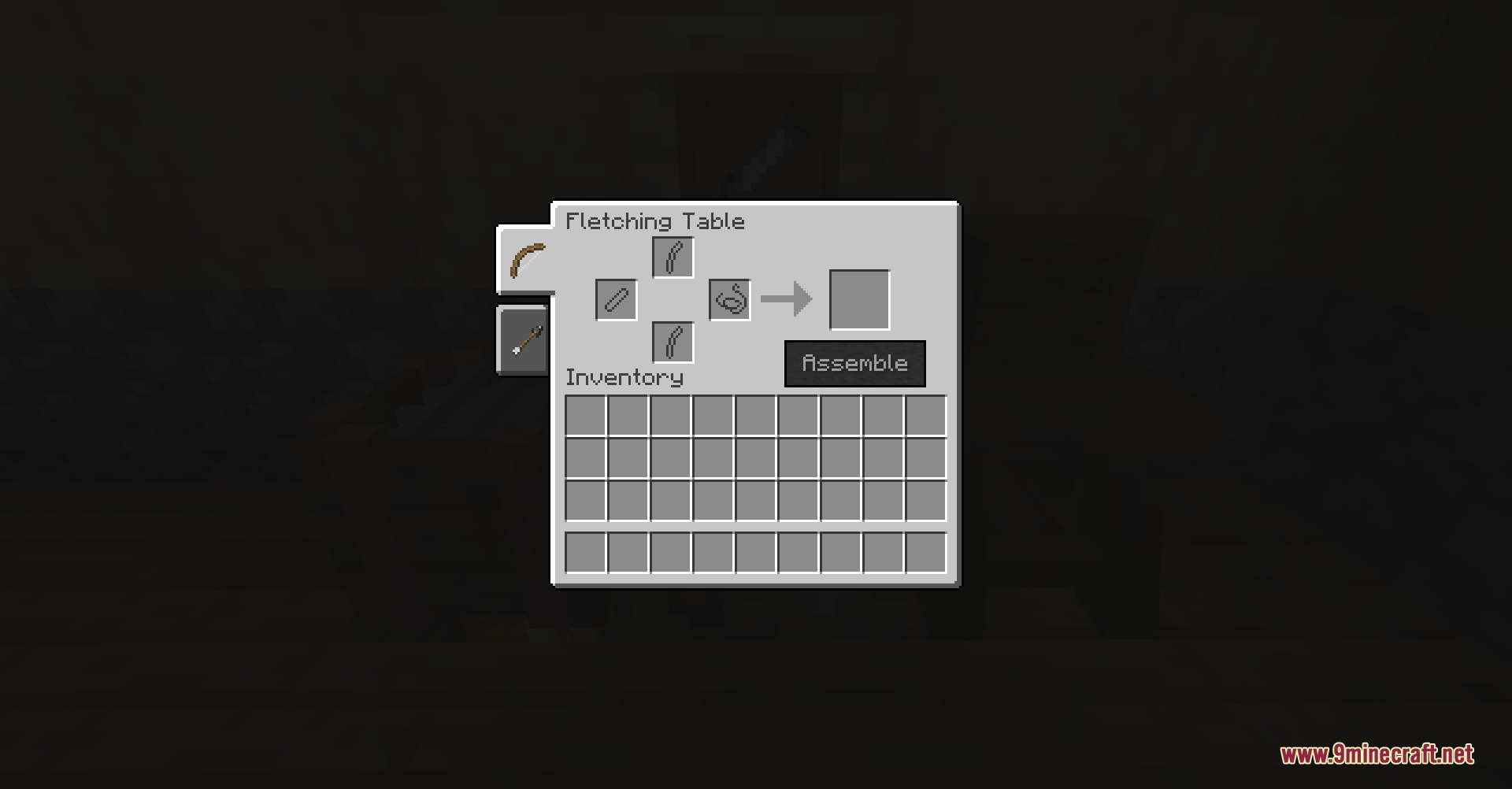 Fletcher's Trestle Archery Mod Screenshot 6 Custom fletching table interface for assembling bows with unique crafting materials