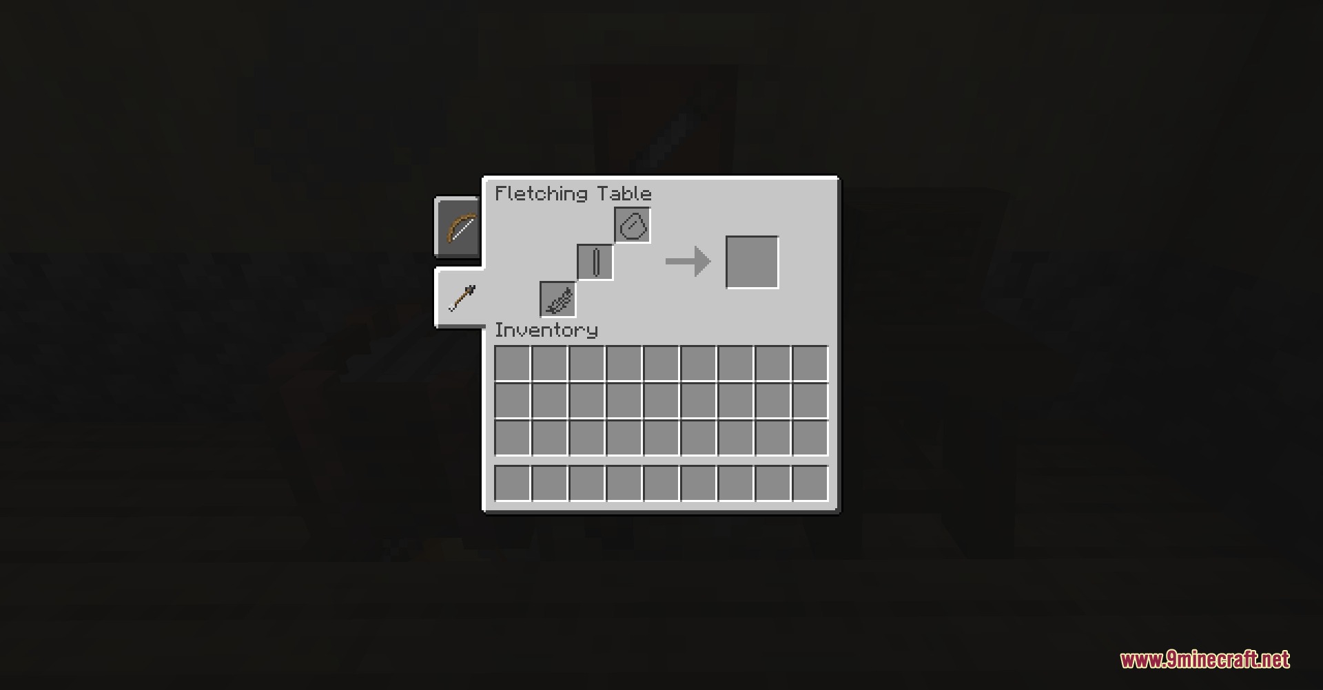 Fletcher's Trestle Archery Mod Screenshot 8 Interface of the Fletching Table for assembling custom bows in Minecraft