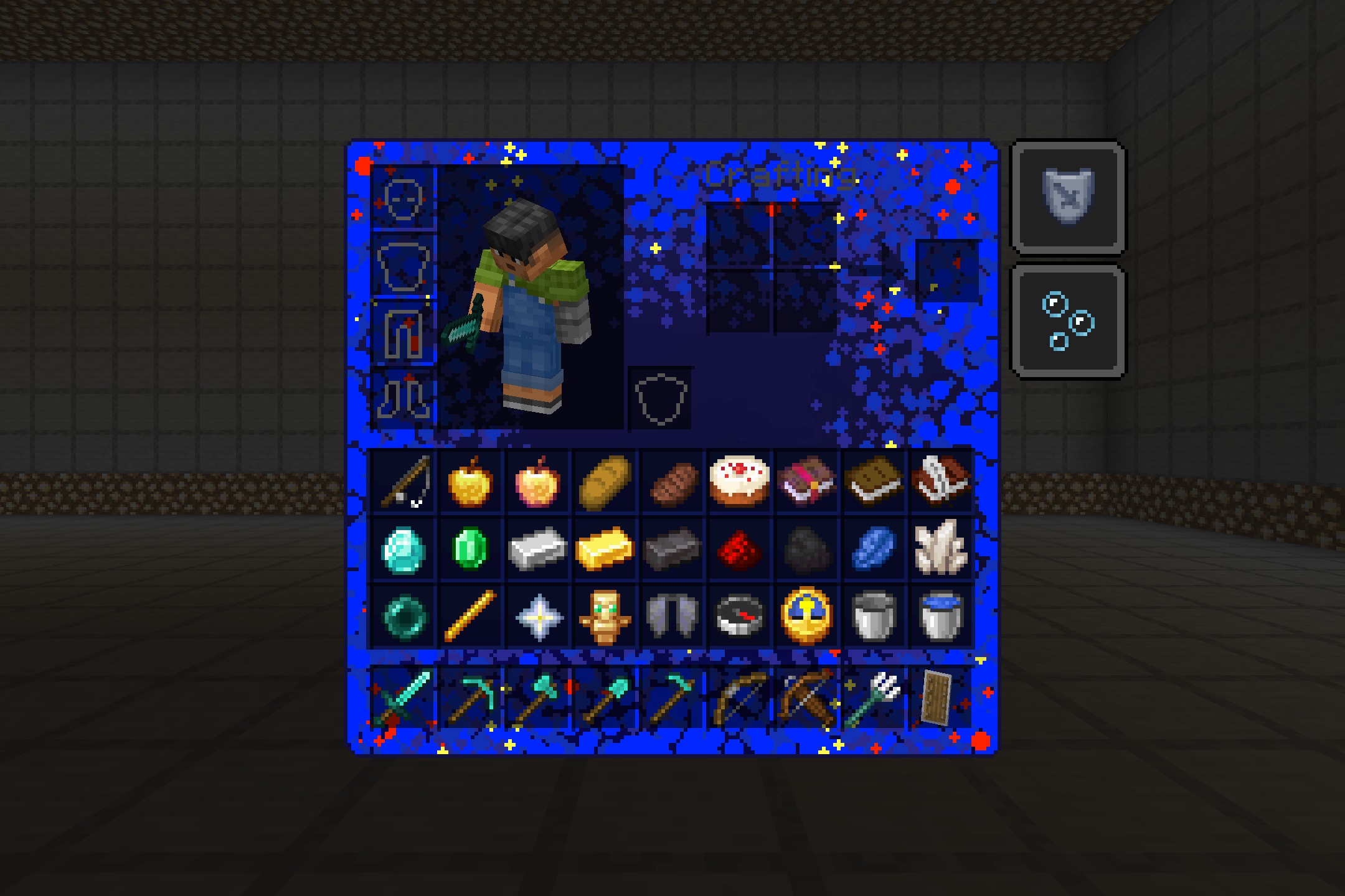 Flower Inventory Background Resource Pack Screenshot 3 The Minecraft inventory screen features a vibrant blue floral pattern background