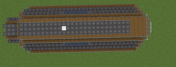 Flying Base V2 with Instructions and Annotations Schematic Screenshots 1 Aerial view of a long wooden airship structure featuring rows of observer blocks