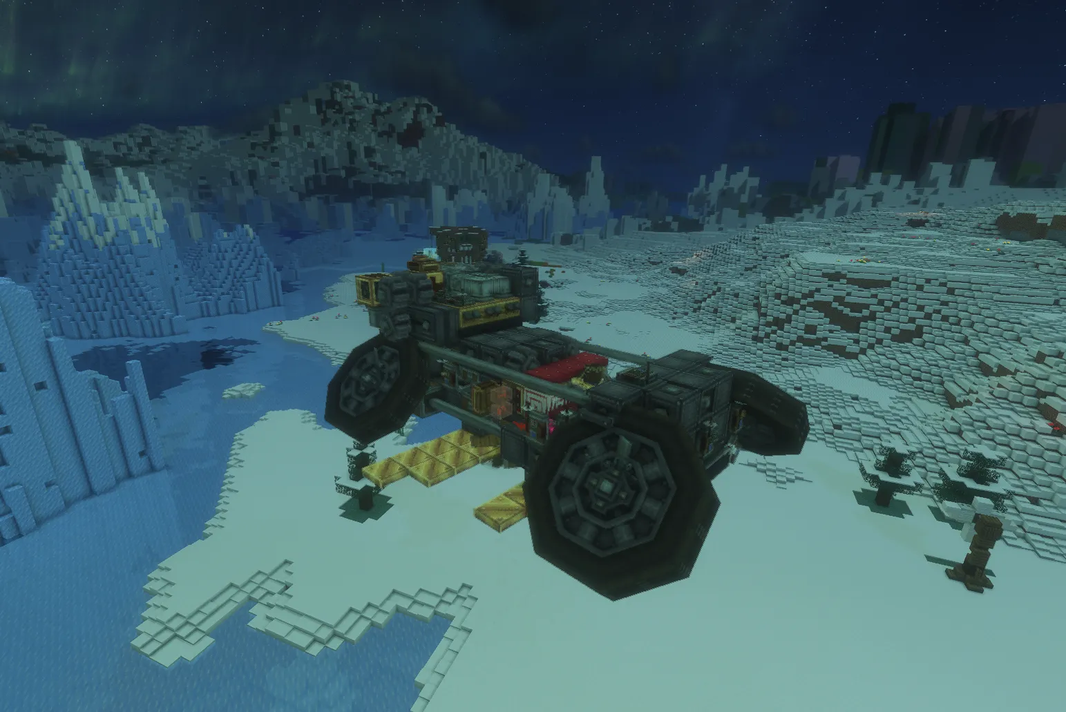 Flying Car Schematic Screenshots 1 The Flying Car Schematic hovering above a snowy landscape in Minecraft
