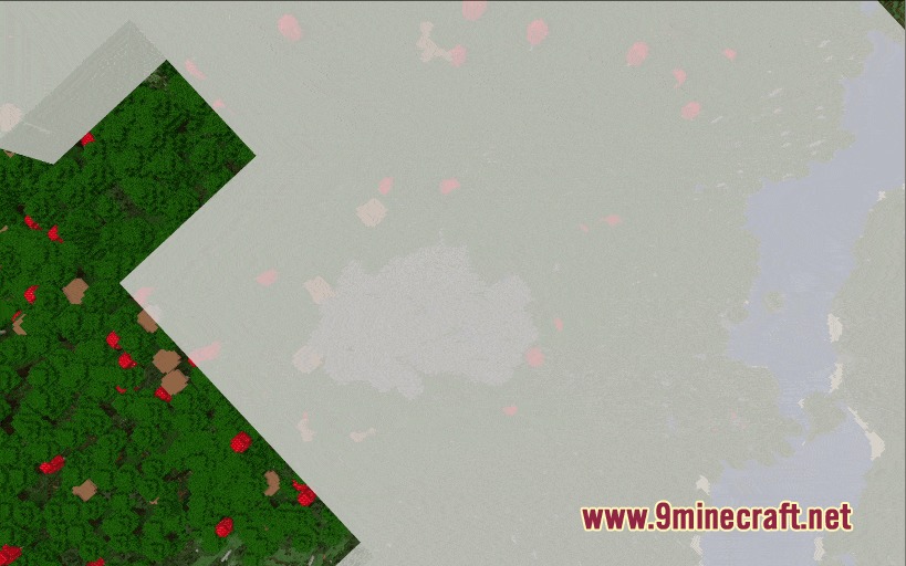 Foggy Pale Garden FPG X Polytone Resource Pack Screenshot 2 Aerial view of a Minecraft world with fog obscuring the Pale Garden forest