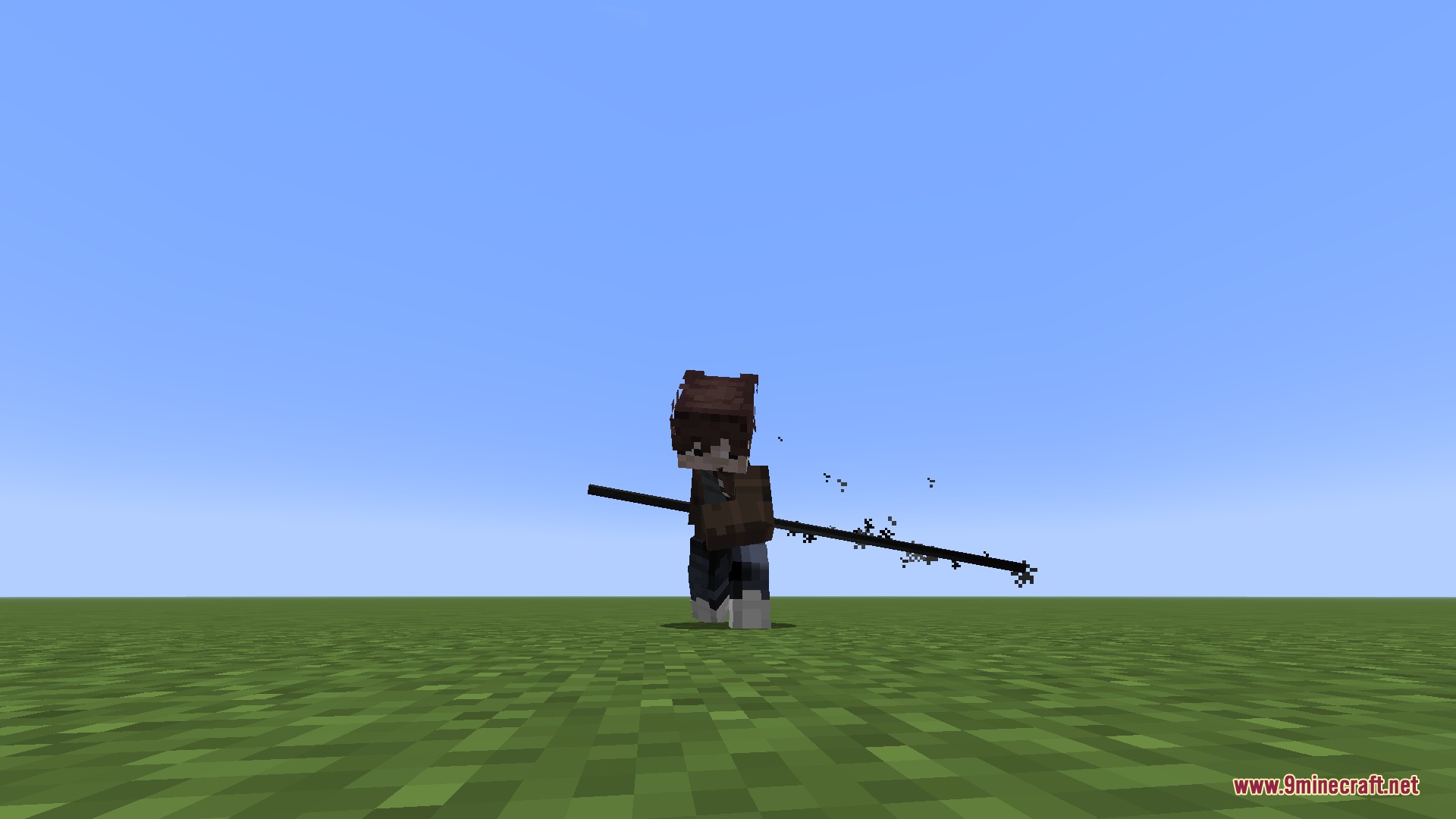 Forgotten Blade Arts Mod Screenshot 3 A Minecraft character wielding the Evil Odachi with dark energy particles