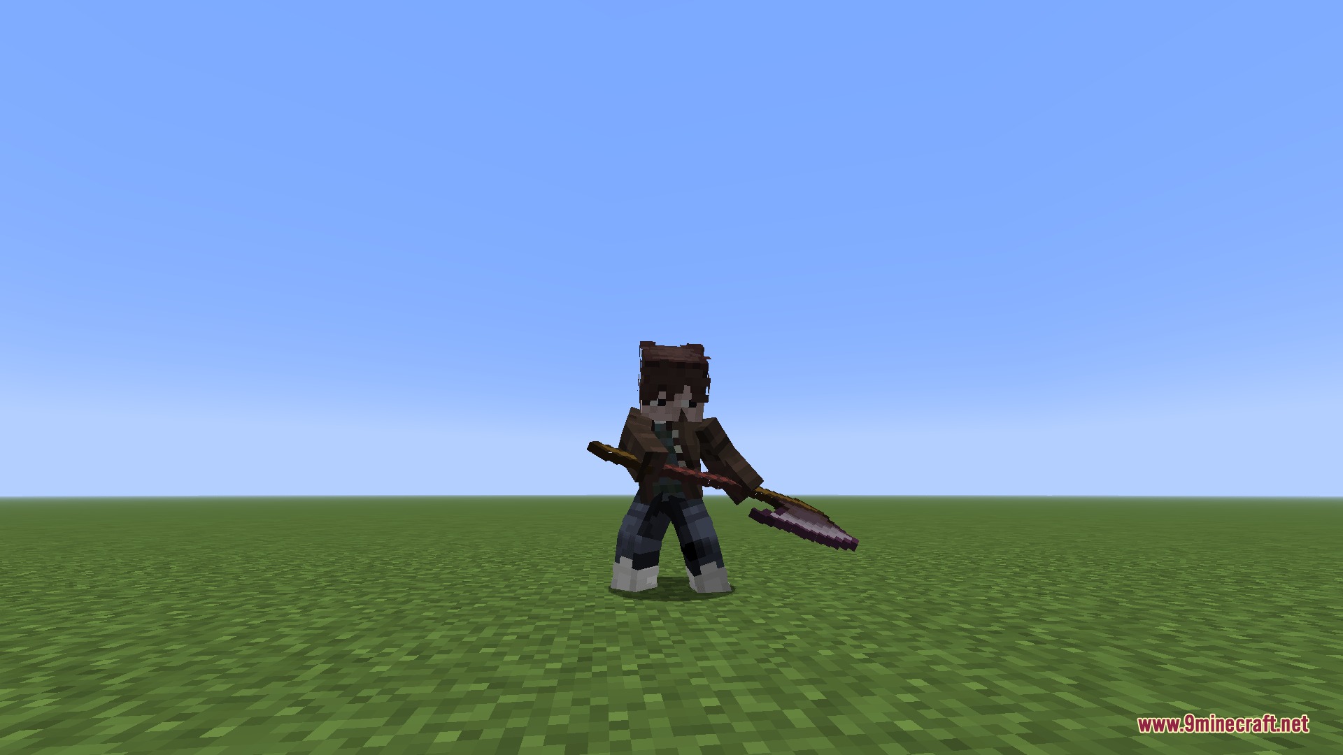 Forgotten Blade Arts Mod Screenshot 4 A Minecraft player wielding a large one handed greataxe with a purple blade