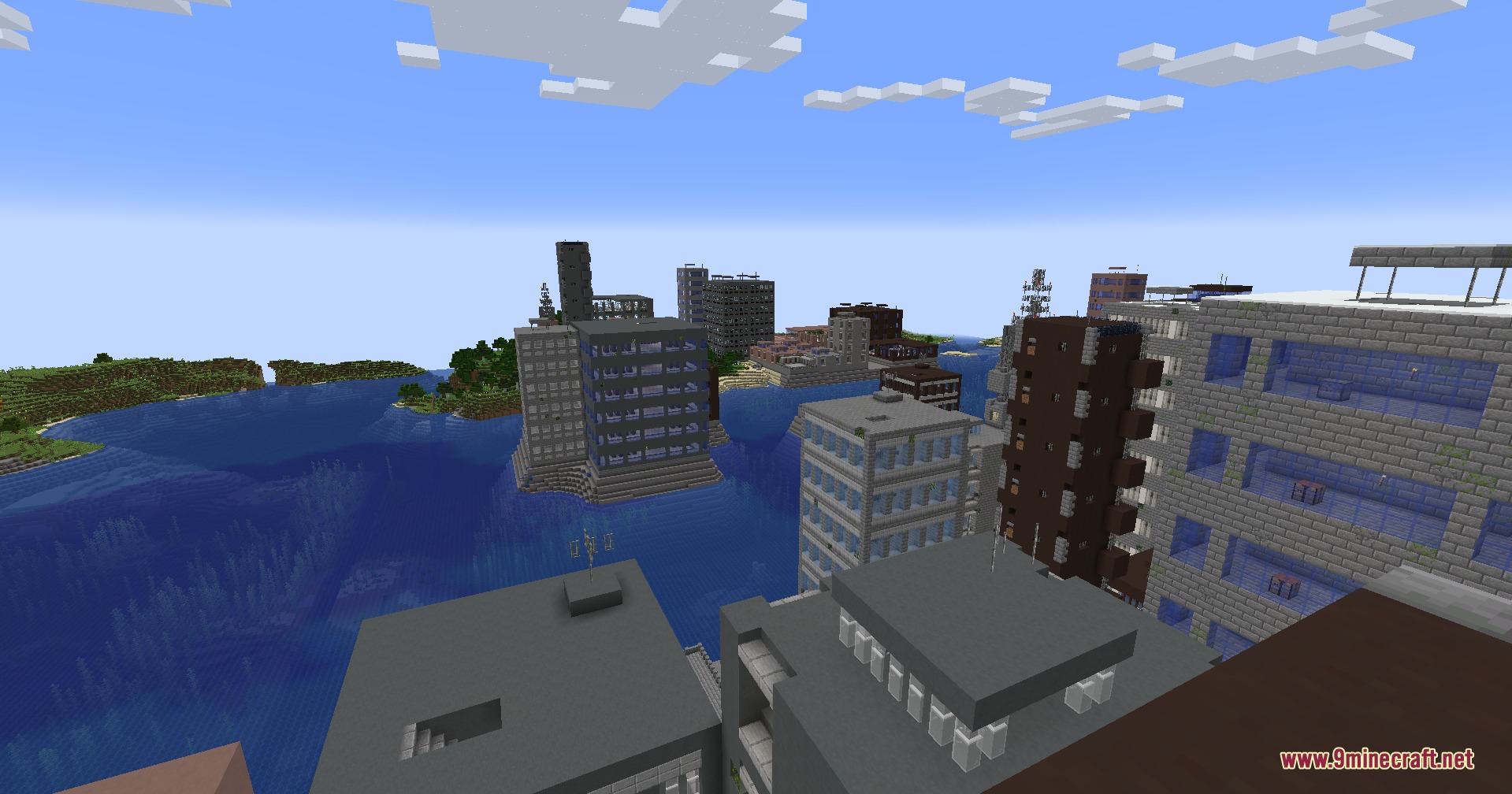 Forsaken Concrete Jungle Mod Screenshot 1 Abandoned skyscrapers standing in the middle of a vast ocean