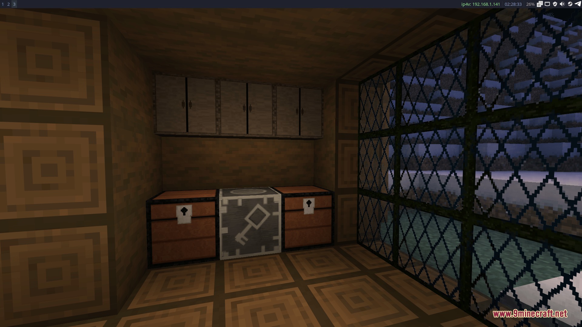 Fortress Interior Works Mod Screenshot 4 A decorated room with patterned walls secure storage chests and a key block
