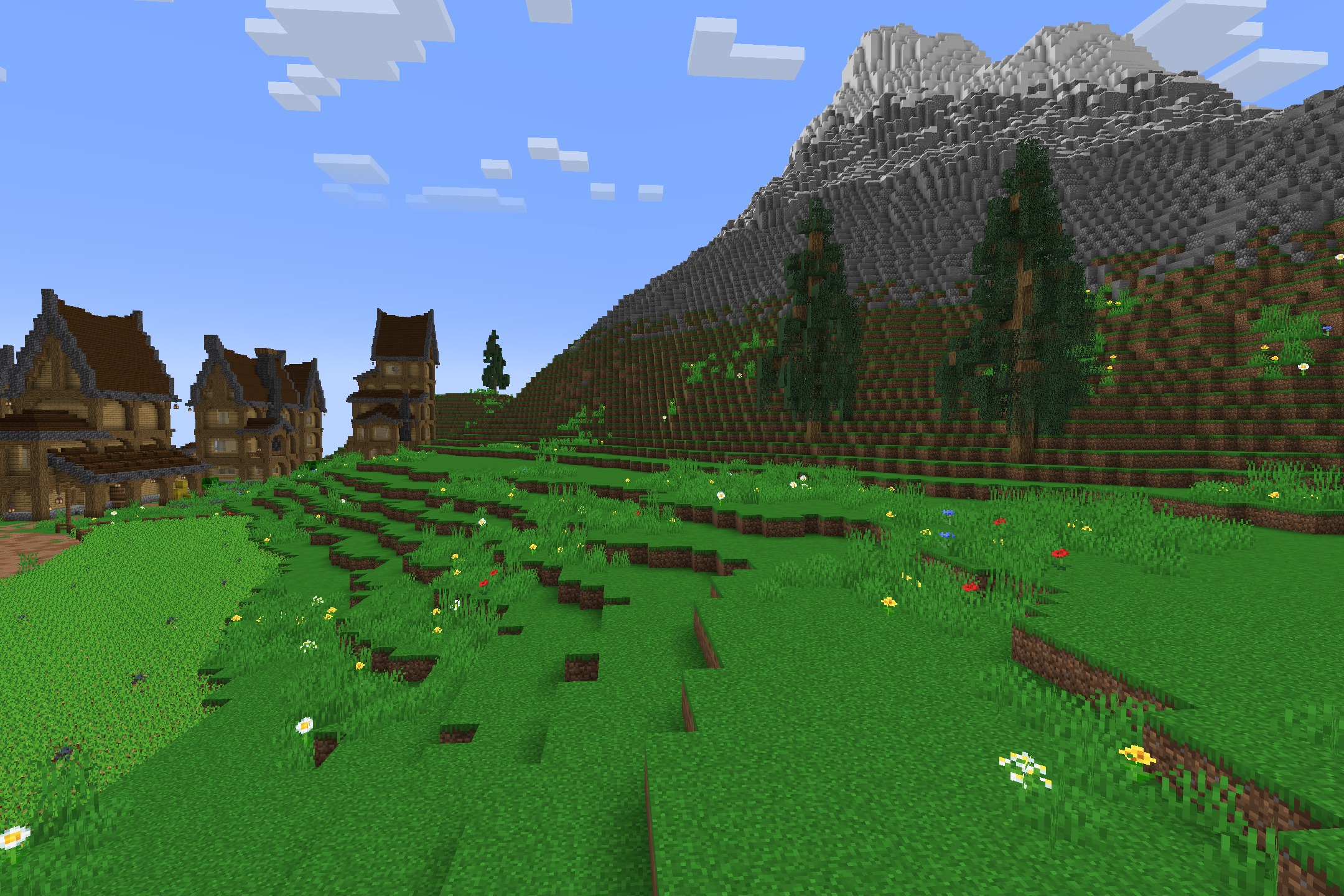 Fps Boost Pack by Verse Playz XD Resource Pack Screenshot 4 A scenic view of a large mountain next to a grassy flower field