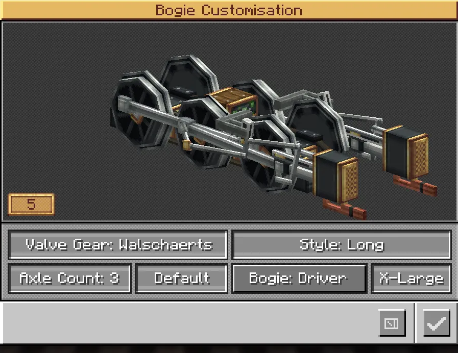 Customisation menu for a three axle driver bogie with valve gear