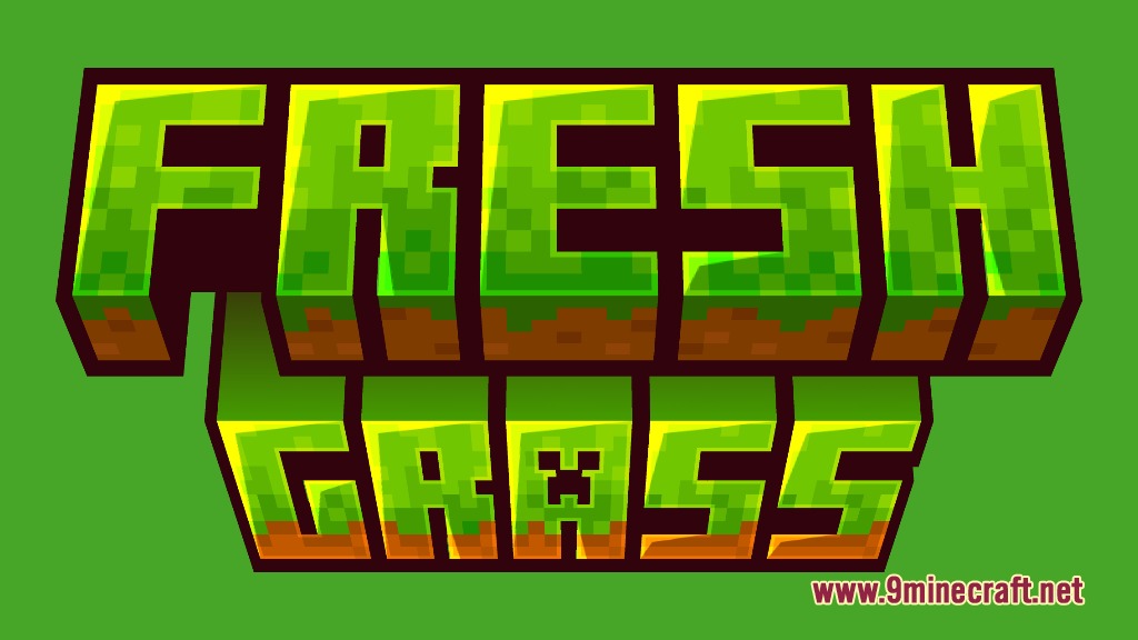 Fresh Grass Better Colormap Resource Pack Screenshot 2 The Fresh Grass resource pack logo with blocky green and brown letters