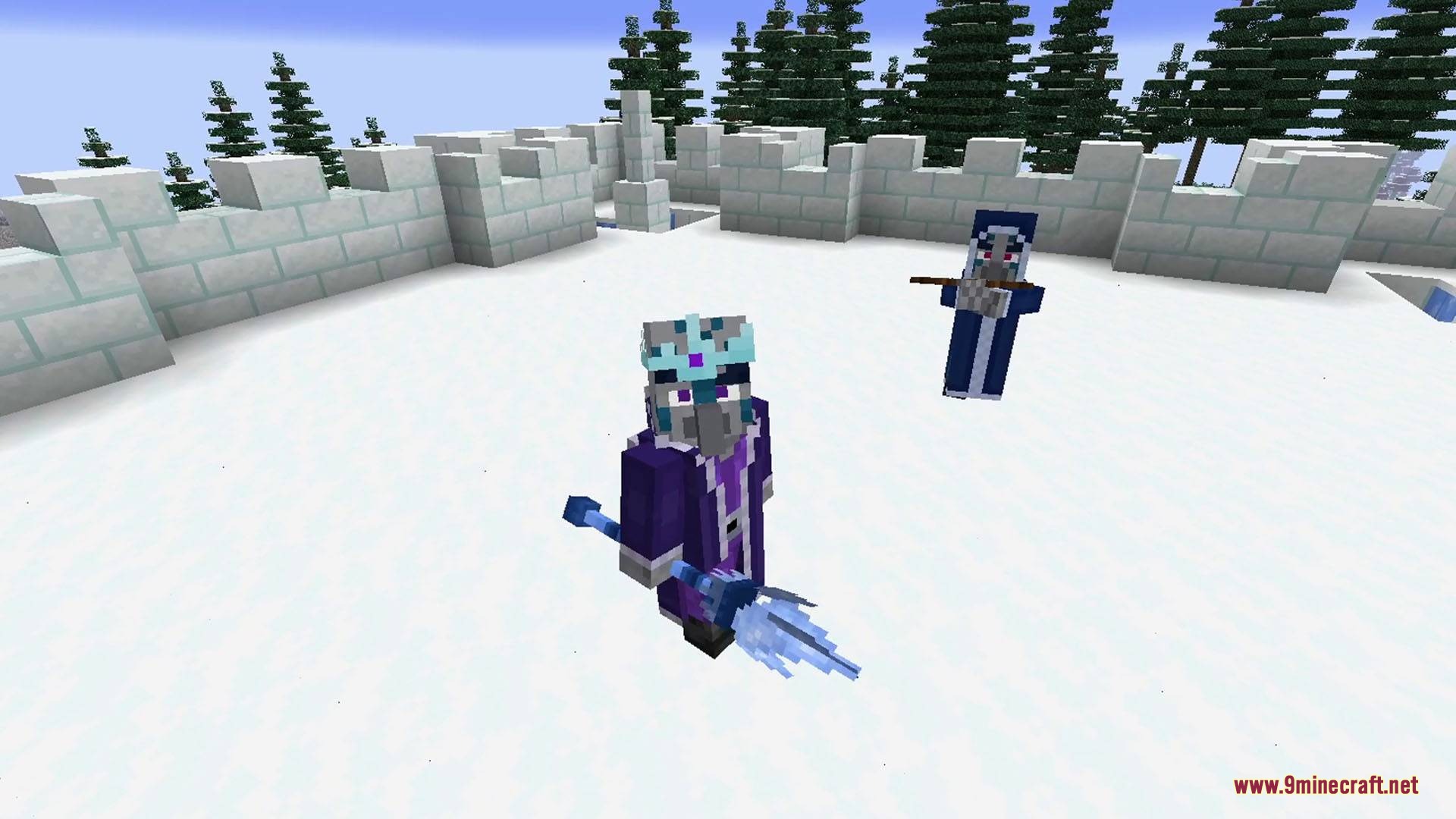 Fresh Illager Mod Compats Resource Pack Screenshot 5 An ice themed Illager boss stands in a snowy fortress with custom animations