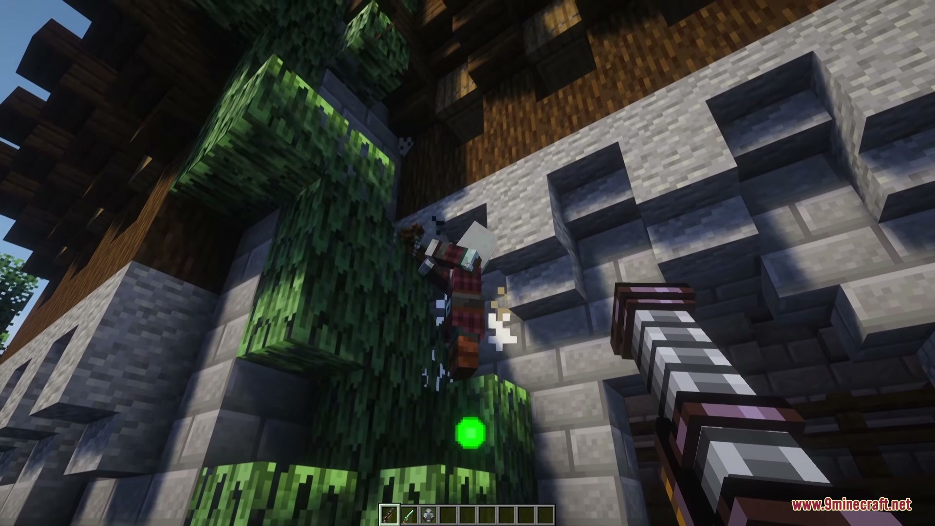 Frontier Armaments Mod Screenshot 6 The player fires a Firecannon creating a green projectile near a mob