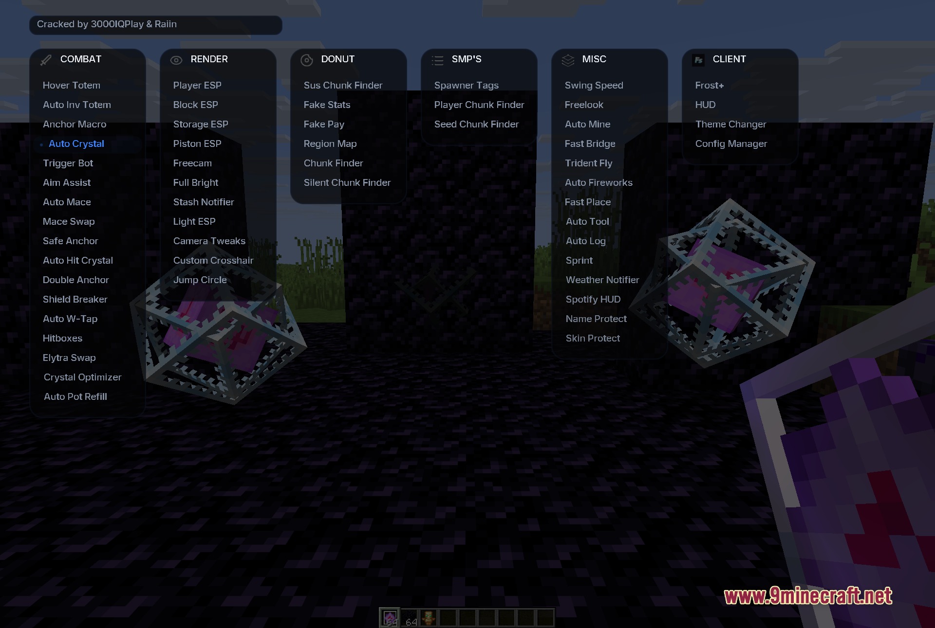 Frost Client Mod Screenshot 3 Frost Client menu displaying multiple categories of modules for enhanced Minecraft gameplay
