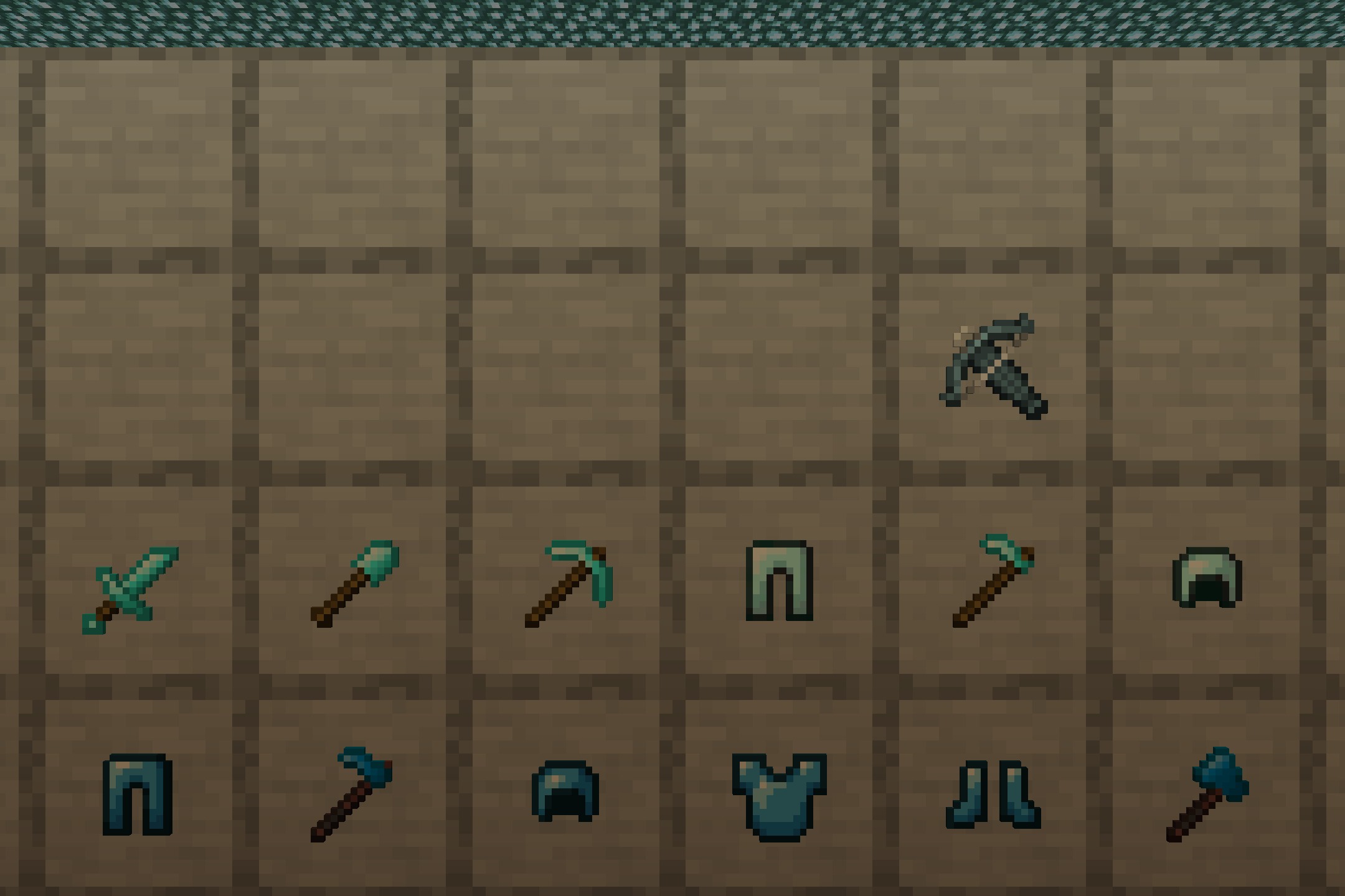 Frosted PvP Resource Pack showcases icy blue tools and armor in a chest
