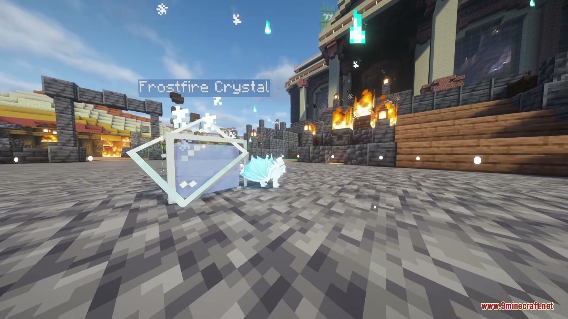 Frostfire Dragon Dragon Survival Add on Mod Screenshot 2 The dragon summons a magical Frostfire Crystal with glowing blue particle effects