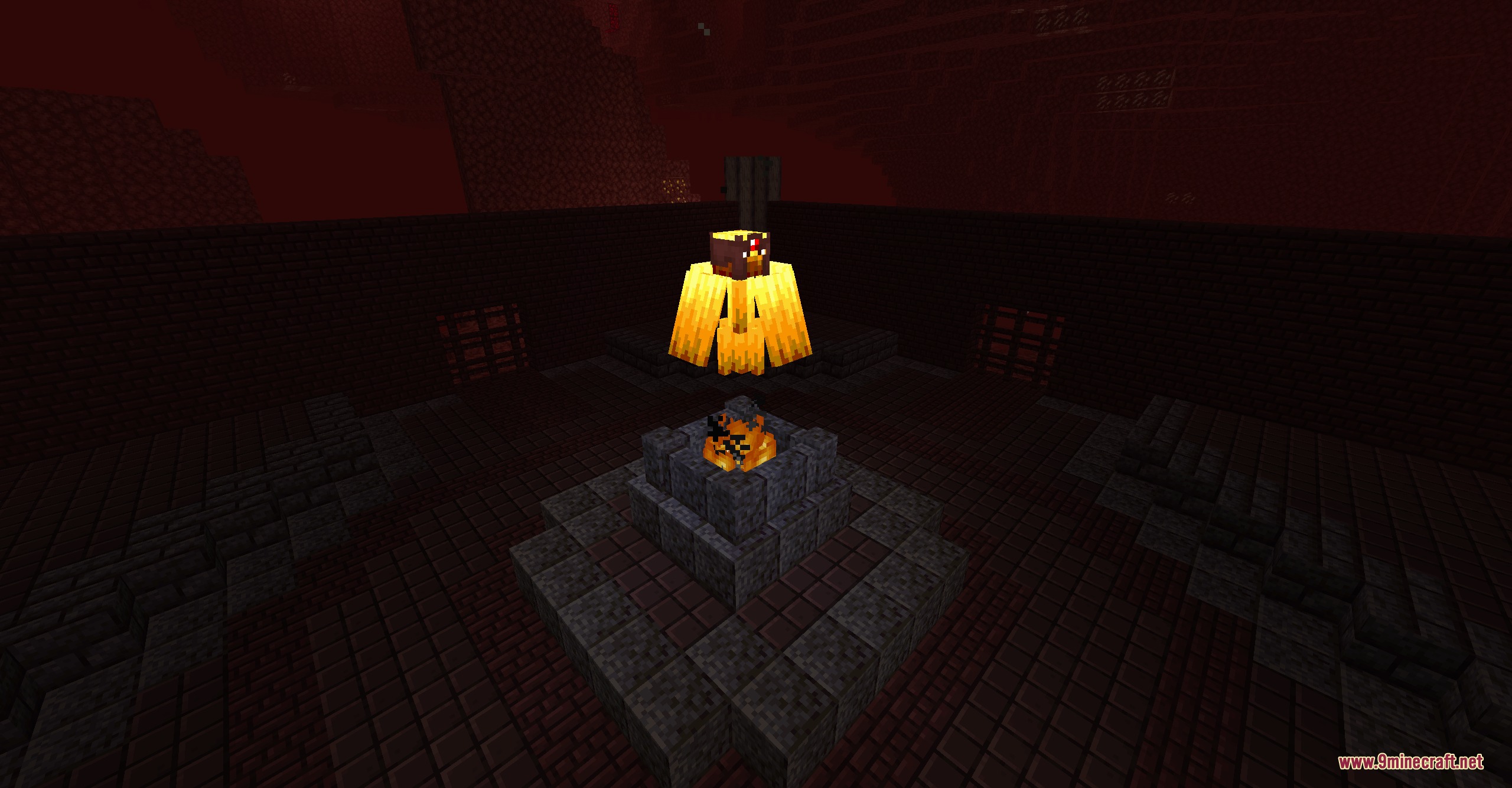 Frost's Expansion Mod Screenshot 5 A glowing boss mob floats above a stone altar in the Nether