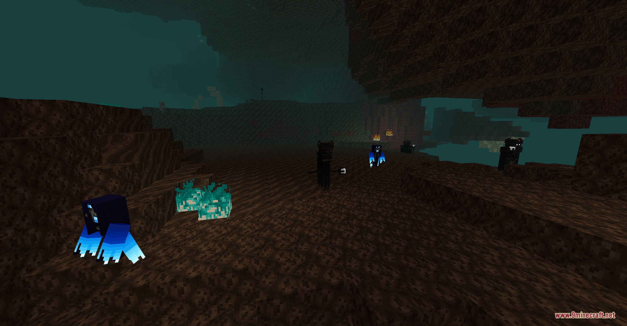 Frost's Expansion Mod Screenshot 7 Mysterious blue glowing mobs haunt the dark soul sand valley in the Nether