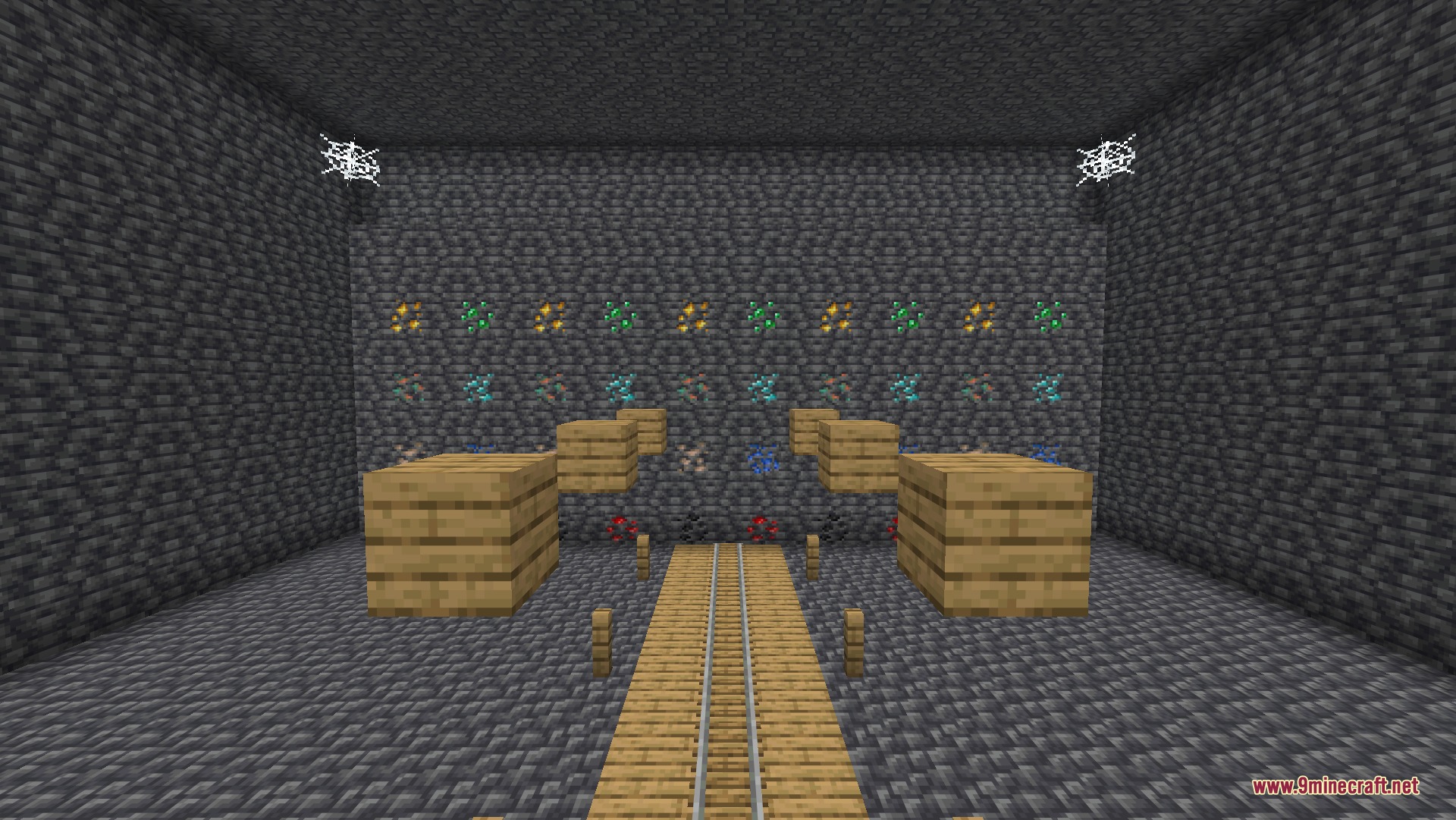 Fullbright UB 9minecraft Resource Pack Screenshot 1 The Fullbright UB resource pack illuminates a stone room filled with various ores