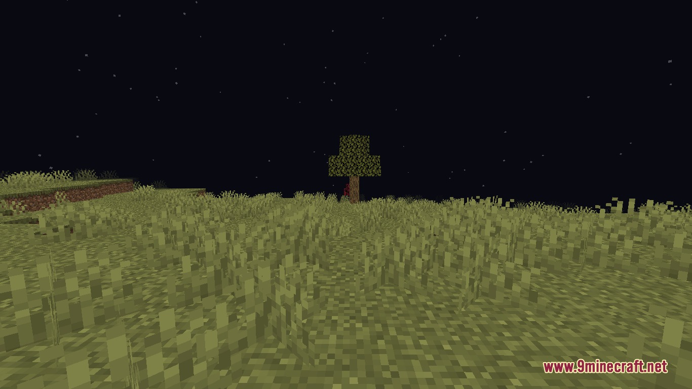 Fun Aether Mod Screenshot 2 A dark field of tall grass with a single tree at night